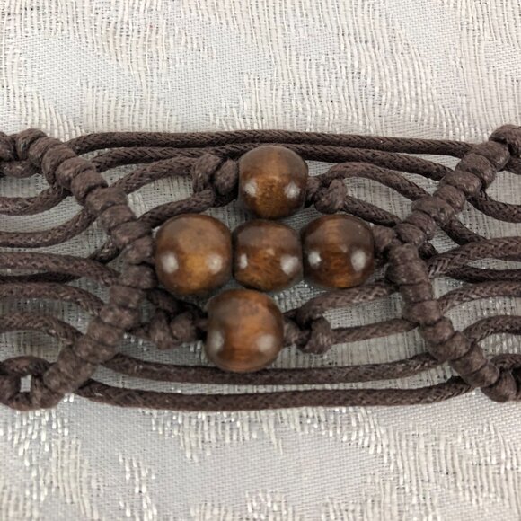 Macrame Brown Bohemian 54” Knotted Cord Belt with Brown Beads and End Tassels - Picture 6 of 8